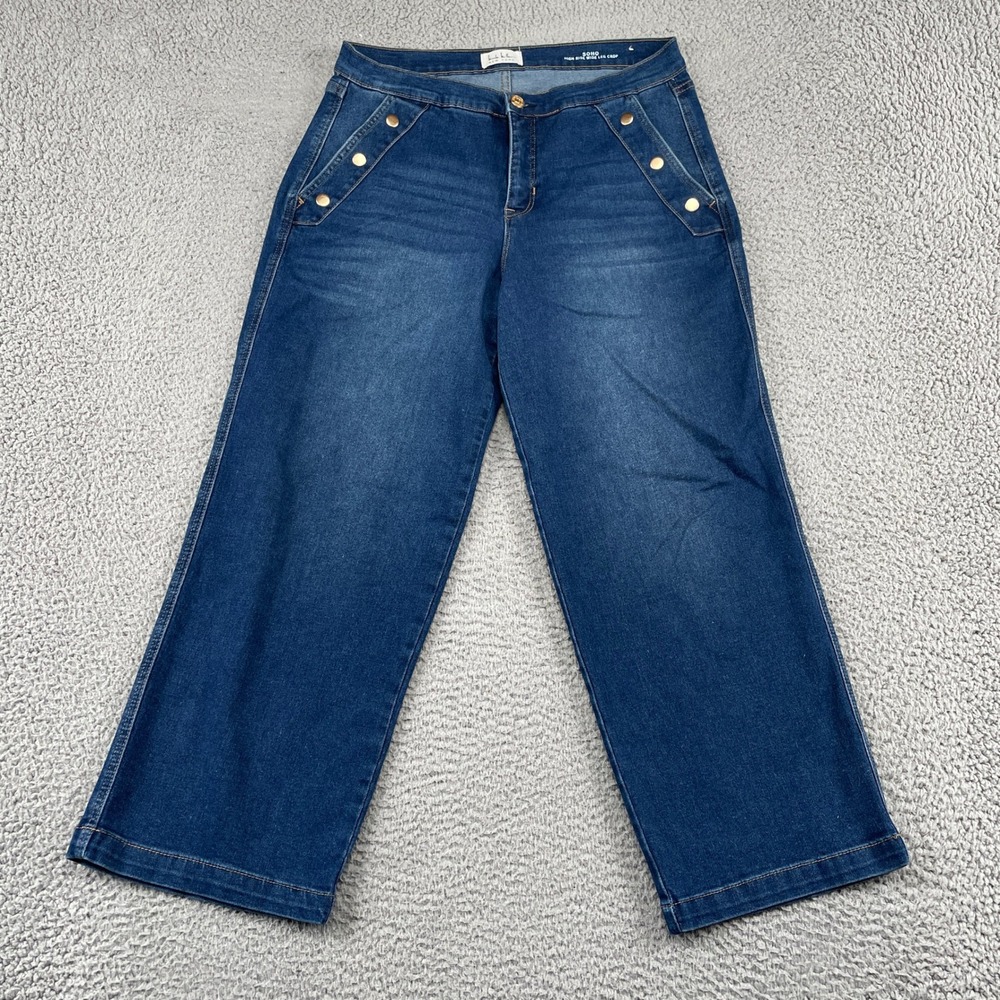 Nicole Miller Jeans Womens 6 Blue SOHO High Rise Wide Leg Crop Sailor Button